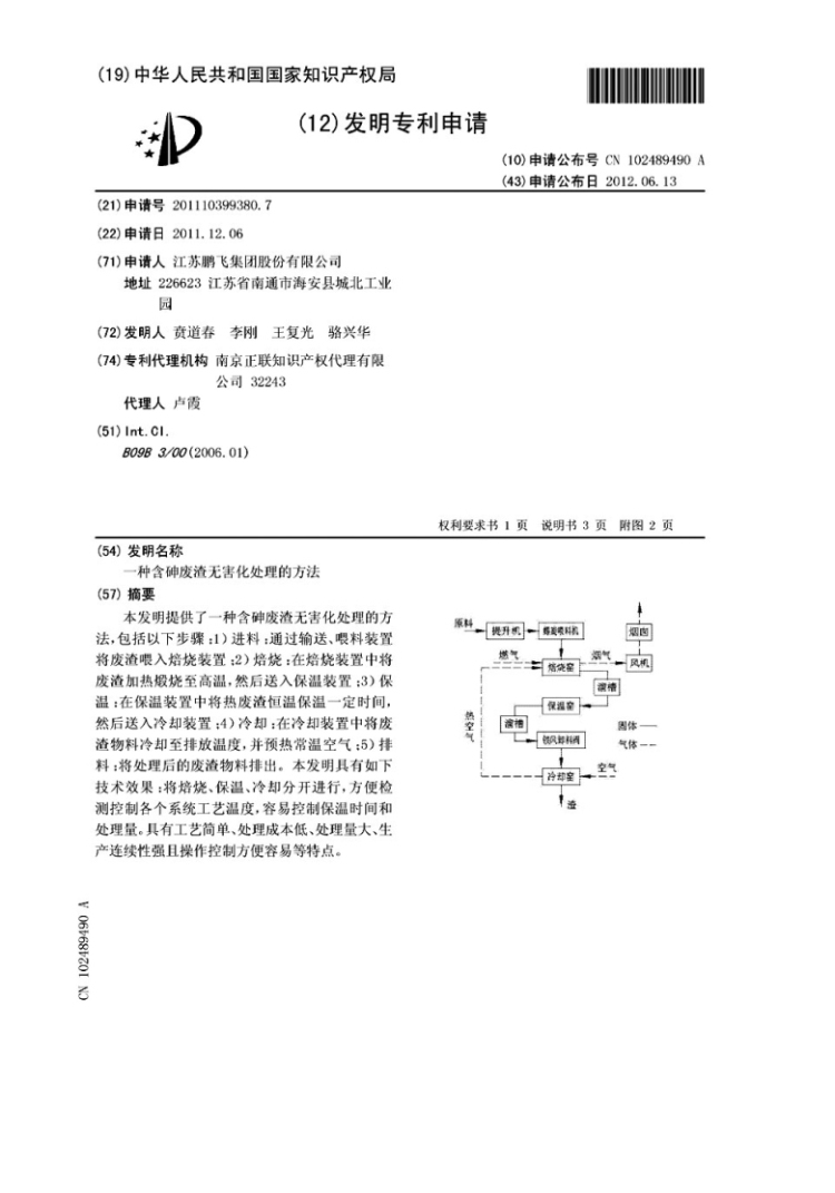  One kind of arsenic-containing waste harmless treatment method